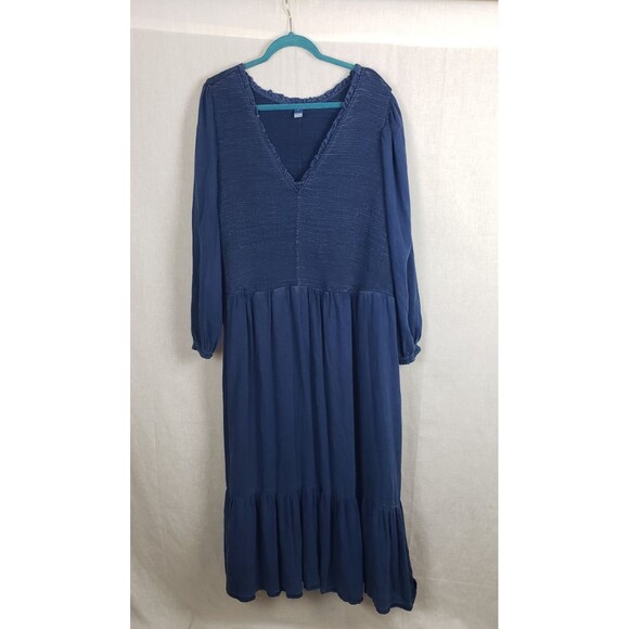 Old Navy Dress 4X Smocked Bodice Maxi Tiered Blue Prairie Cottagecore Peasant - Picture 1 of 7